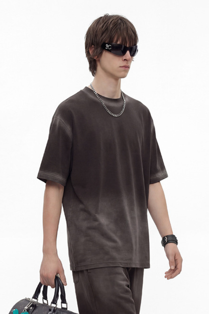 Men's Summer 280g Cotton Spray Wash Gradient Tee