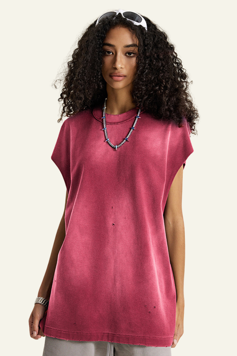Women's Oversize Vintage Gradient Cotton Sleeveless T-shirt