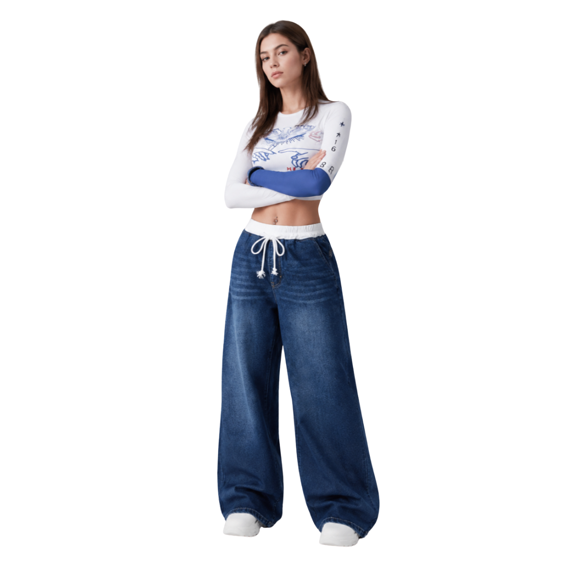 Women's Drawstring Waist Wide Leg Jeans