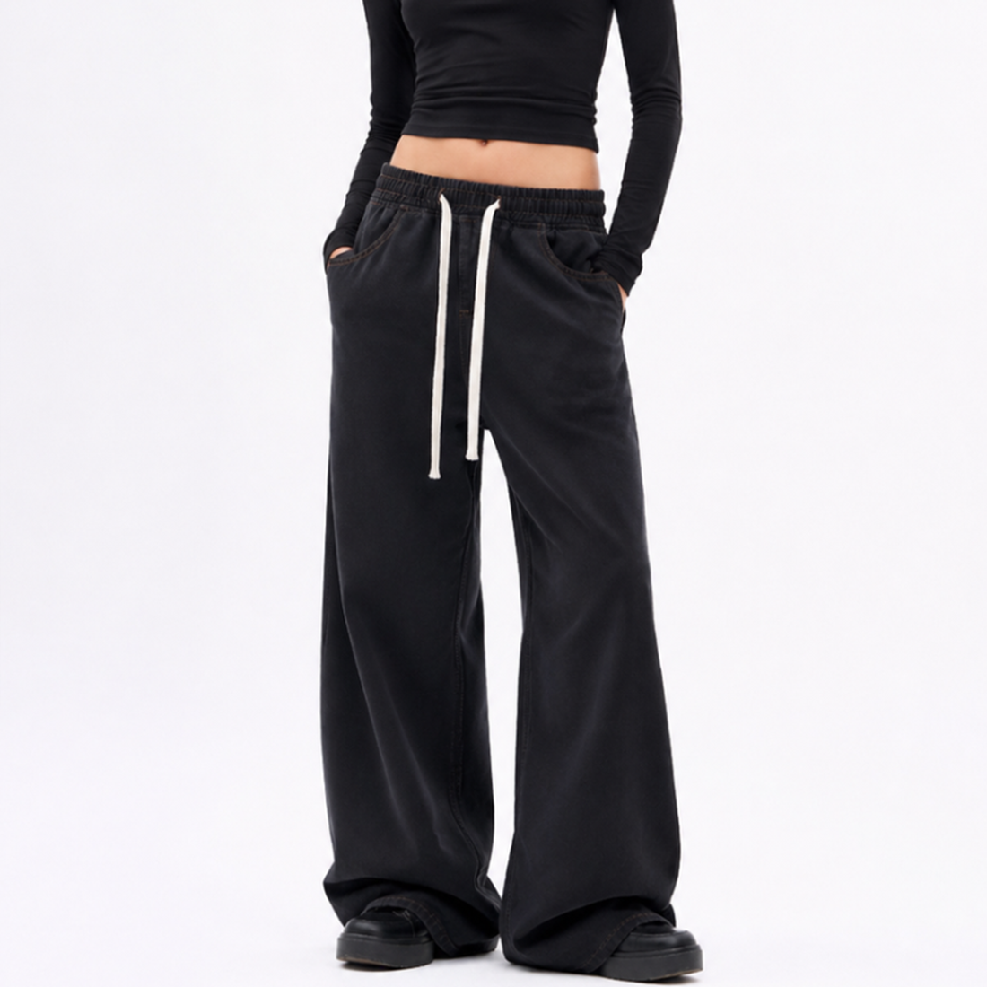 Women's Drawstring Waist Wide Leg Jeans