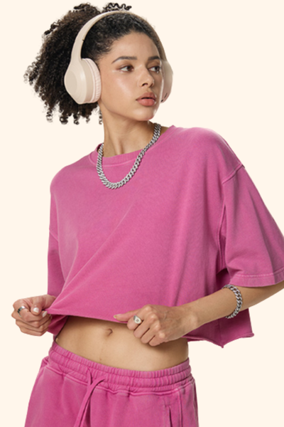 Women's Summer Washed Crop Boxy 280g Cotton Distressed Set
