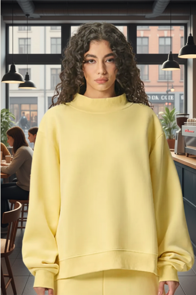 Women's Streetwear Stand-Collar Solid Mock Neck Sweatshirt