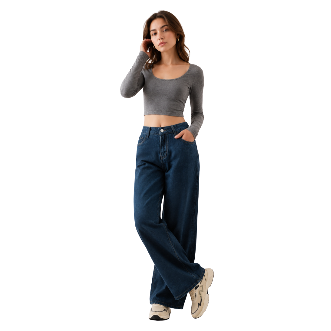 Women's High Waist Relaxed Straight Wide Leg Jeans