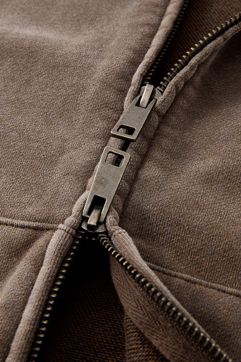 Unisex Fall Clothing Snow Wash Brushed Fleece Zip Hoodie