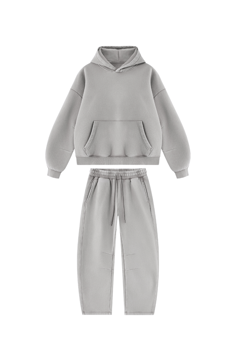 Men Fall Clothing Faded Fleece Hoodie & Wide-Leg Pants Set
