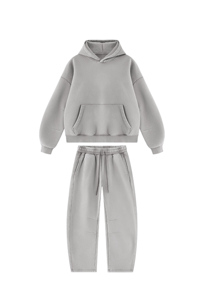 Men Fall Clothing Faded Fleece Hoodie & Wide-Leg Pants Set
