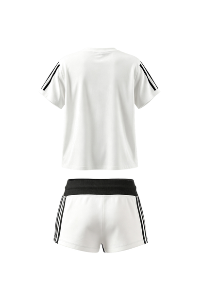 Unisex Summer Side Stripe Cropped T Shirt Shorts Set