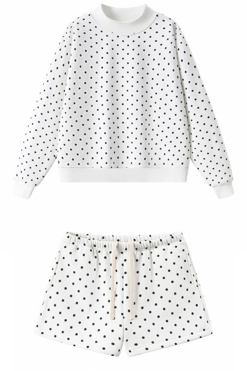 Women All Season Cozy Polka Dot Relaxed 2-Piece Shorts Set