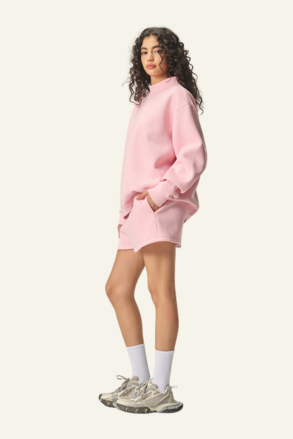 Women's Streetwear Set:Mock Neck Sweatshirt And Shorts