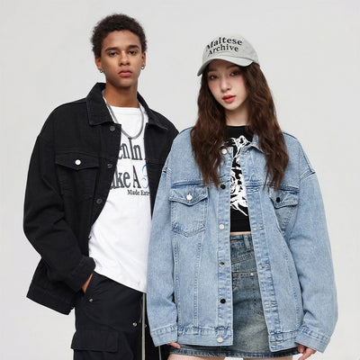Unisex Spring Vintage Washed Oversized Denim Trucker Jacket