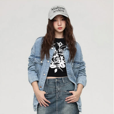 Unisex Spring Vintage Washed Oversized Denim Trucker Jacket