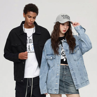 Unisex Spring Vintage Washed Oversized Denim Trucker Jacket