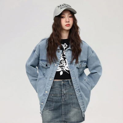 Unisex Spring Vintage Washed Oversized Denim Trucker Jacket