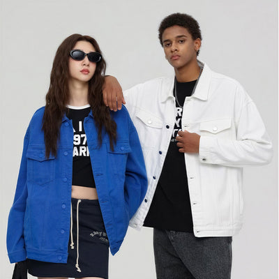 Unisex Spring Vintage Washed Denim Trucker Jacket