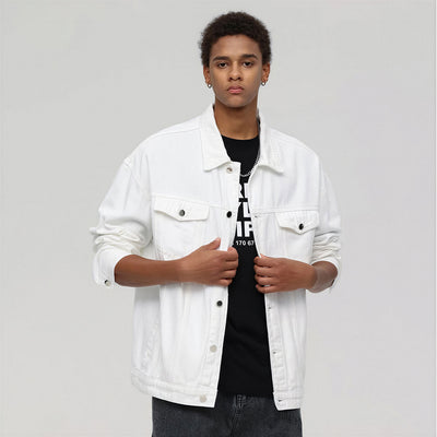 Unisex Spring Vintage Washed Denim Trucker Jacket