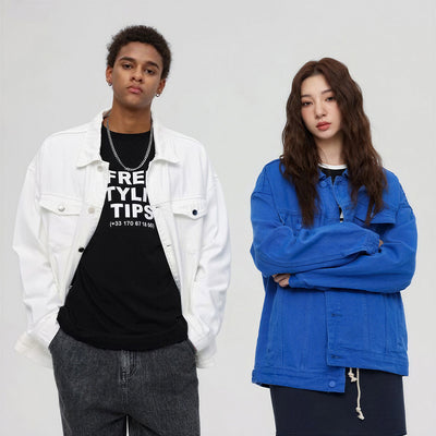 Unisex Spring Vintage Washed Denim Trucker Jacket