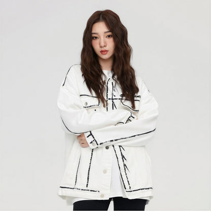 Unisex Spring Graffiti Contrast Stitching Denim Jacket