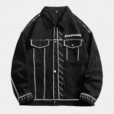 Unisex Spring Graffiti Contrast Stitching Denim Jacket