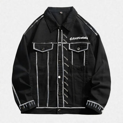 Unisex Spring Graffiti Contrast Stitching Denim Jacket