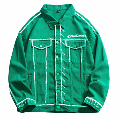 Unisex Spring Graffiti Contrast Stitching Denim Jacket