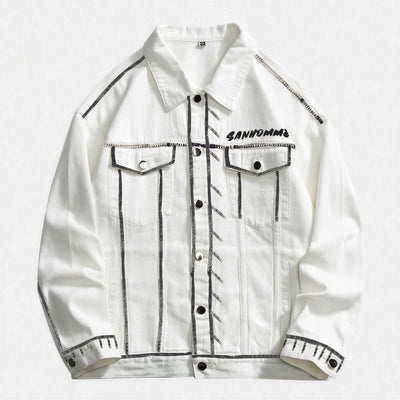 Unisex Spring Graffiti Contrast Stitching Denim Jacket