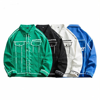 Unisex Spring Graffiti Contrast Stitching Denim Jacket