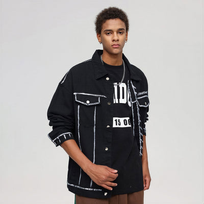 Unisex Spring Graffiti Contrast Stitching Denim Jacket