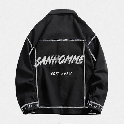 Unisex Spring Graffiti Contrast Stitching Denim Jacket
