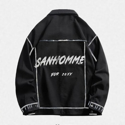 Unisex Spring Graffiti Contrast Stitching Denim Jacket