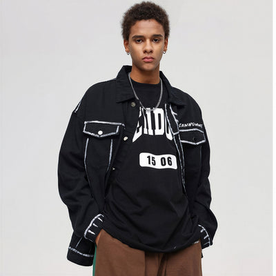 Unisex Spring Graffiti Contrast Stitching Denim Jacket