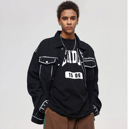 Unisex Spring Graffiti Contrast Stitching Denim Jacket