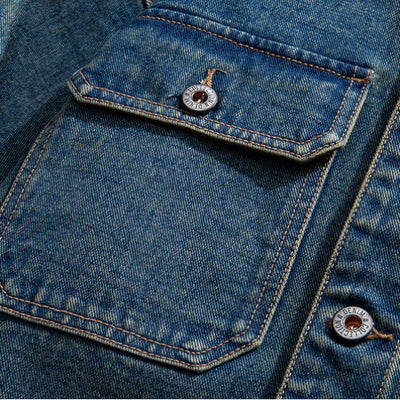 Unisex Spring Yellow Collar Vintage Washed Denim Jacket