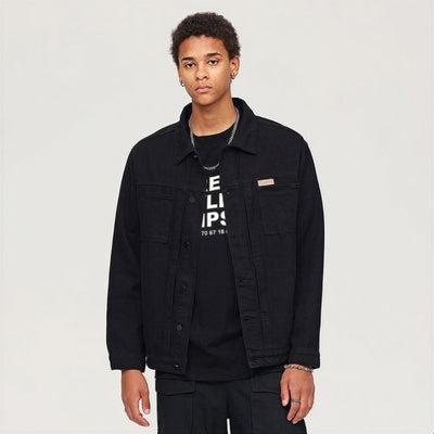Men's Spring Solid Color Classic Lapel Denim Trucker Jacket