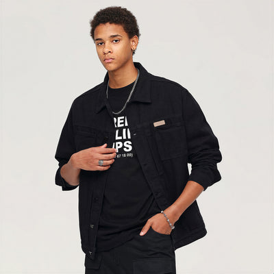 Men's Spring Solid Color Classic Lapel Denim Trucker Jacket
