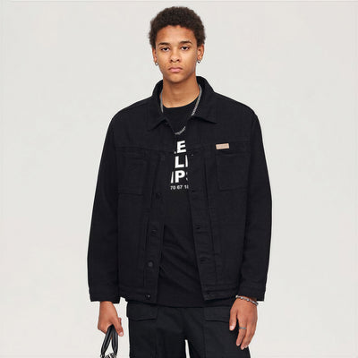 Men's Spring Solid Color Classic Lapel Denim Trucker Jacket
