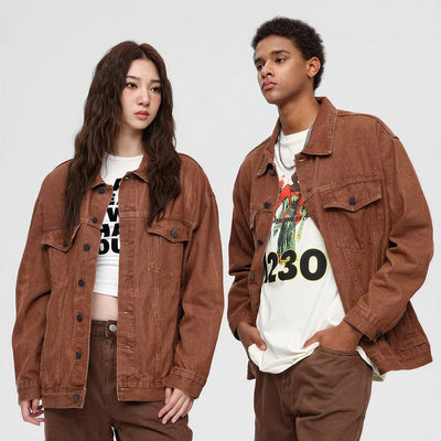 Unisex Spring Vintage Washed Denim Trucker Jacket