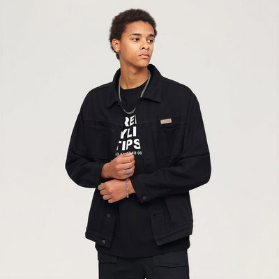 Men's Spring Solid Color Classic Lapel Denim Trucker Jacket