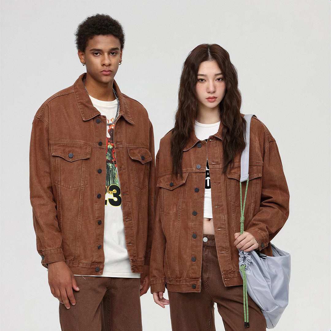 Unisex Spring Vintage Washed Denim Trucker Jacket
