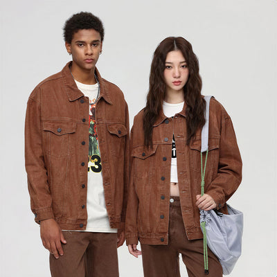 Unisex Spring Vintage Washed Denim Trucker Jacket