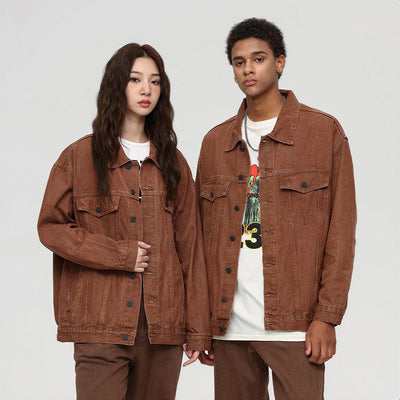 Unisex Spring Vintage Washed Denim Trucker Jacket