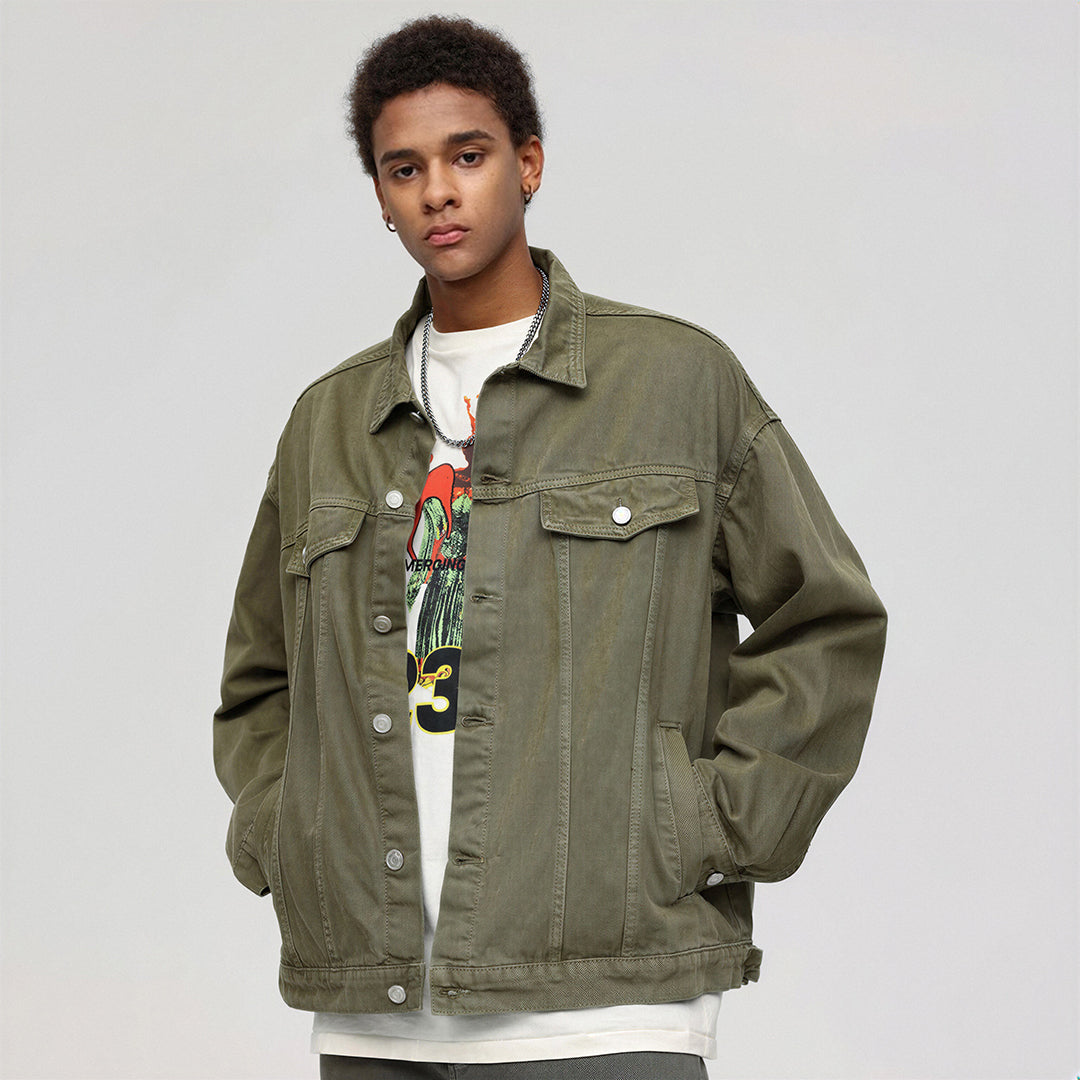 Unisex Spring Pigment Dyed Oversized Denim Trucker Jacket