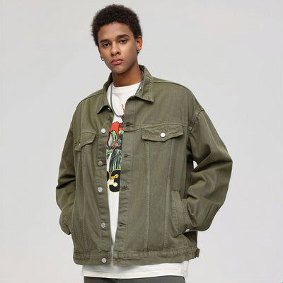 Unisex Spring Pigment Dyed Oversized Denim Trucker Jacket
