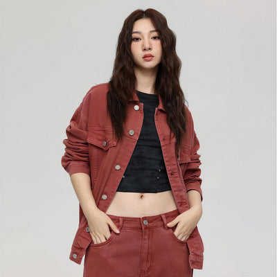 Unisex Spring Pigment Dyed Oversized Denim Trucker Jacket