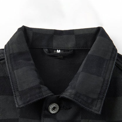 Unisex Spring Checkerboard Oversized Denim Trucker Jacket