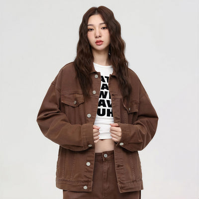 Unisex Spring Pigment Dyed Oversized Denim Trucker Jacket