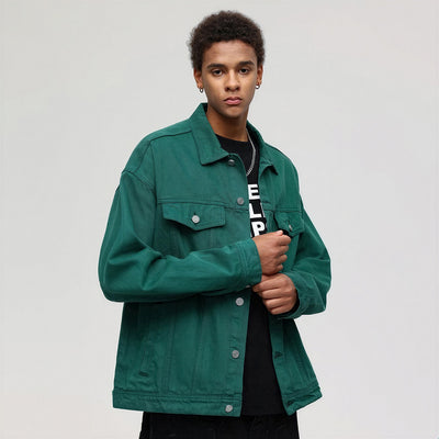 Unisex Spring Pigment Dyed Oversized Denim Trucker Jacket