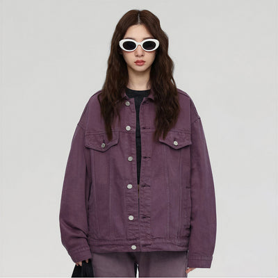 Unisex Spring Pigment Dyed Oversized Denim Trucker Jacket