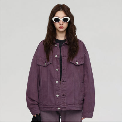 Unisex Spring Pigment Dyed Oversized Denim Trucker Jacket