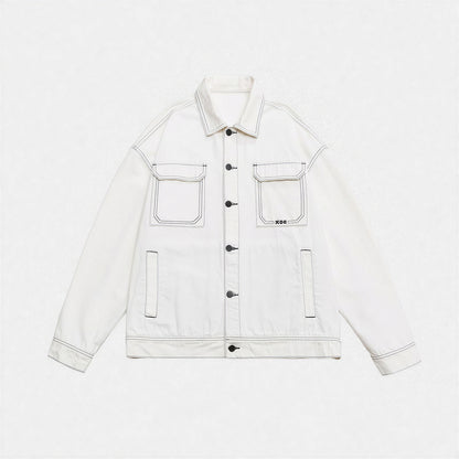 Unisex Spring Contrast Stitch Oversized Workwear Jacket