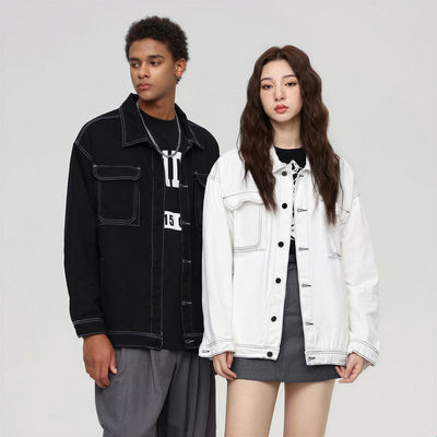 Unisex Spring Contrast Stitch Oversized Workwear Jacket